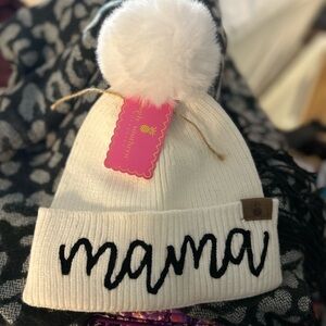 Simply Southern White 'Mama' Beanie with Pom-Pom
